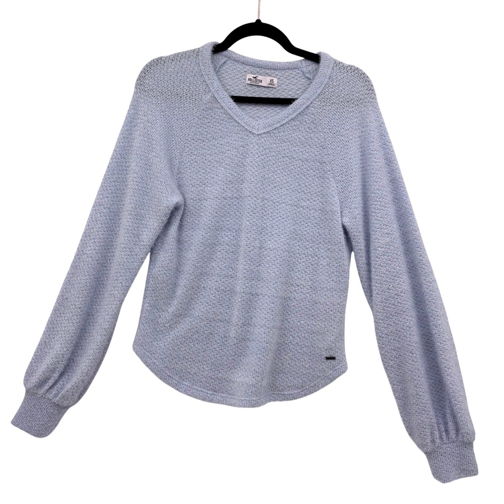 Hollister Womens Sweater VNeck Size XS Powder Blue‎ Soft Balloon Sleeve Preppy